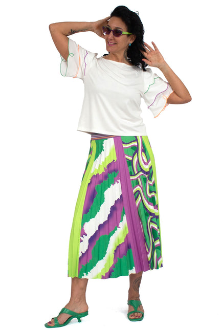 Lalipop Design | Half-Circle Pleated Midi skirt with colorful digital print
