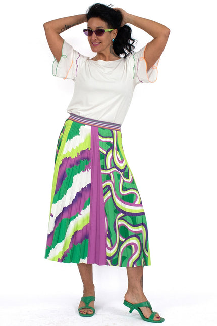 Lalipop Design | Half-Circle Pleated Midi skirt with colorful digital print