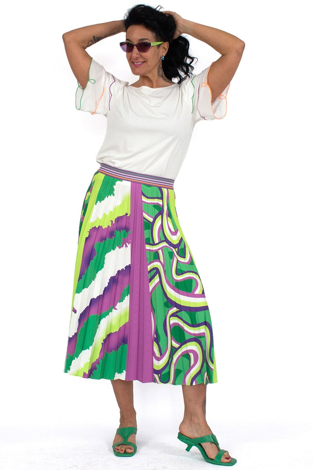 Lalipop Design | Half-Circle Pleated Midi skirt with colorful digital print