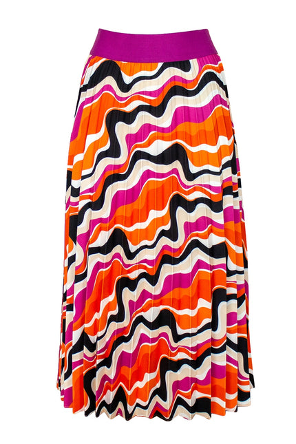 Lalipop Design | Half-Circle Pleated Midi Skirt with colorful wavy print