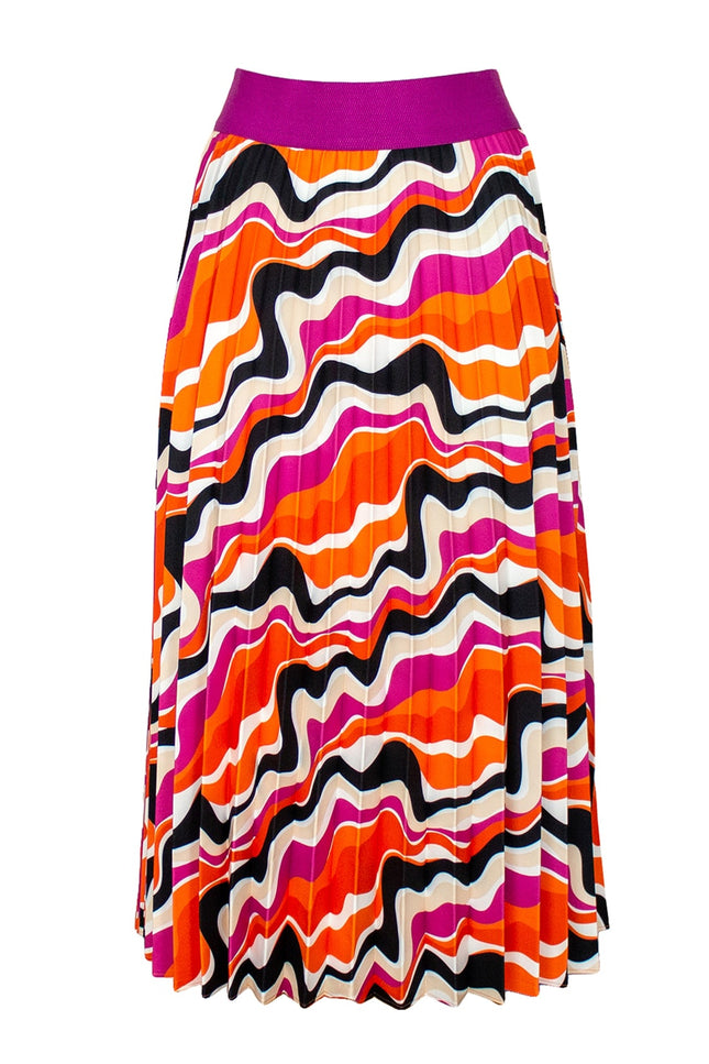 Lalipop Design | Half-Circle Pleated Midi Skirt with colorful wavy print