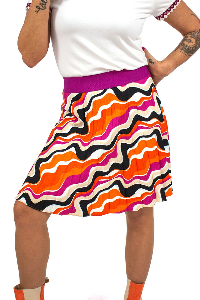 Lalipop Design | Half-Circle Pleated Mini Skirt with colorful wavy print