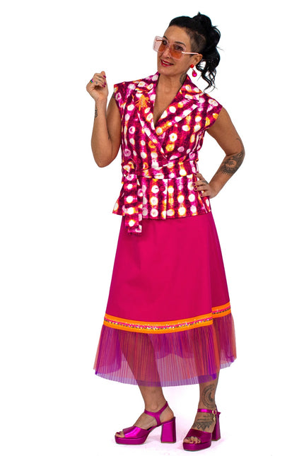 Lalipop Design | Fuchsia Midi Skirt with Double Layer Pleated Tulle Detail