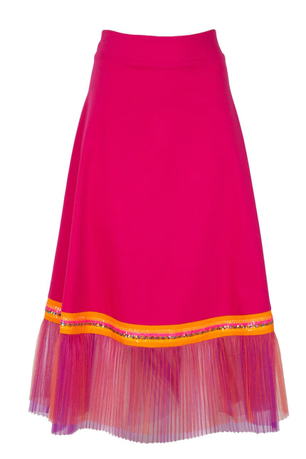 Lalipop Design | Fuchsia Midi Skirt with Double Layer Pleated Tulle Detail
