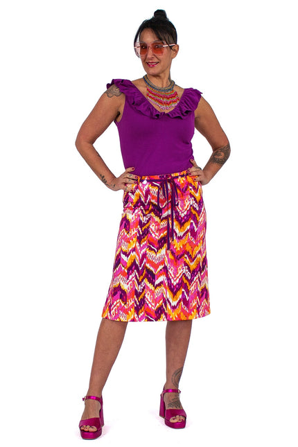 Lalipop Design | A-Line Colorful Zigzag Print Midi Skirt