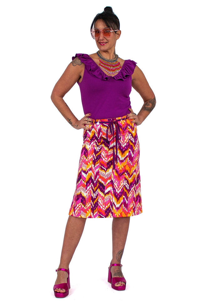 Lalipop Design | A-Line Colorful Zigzag Print Midi Skirt
