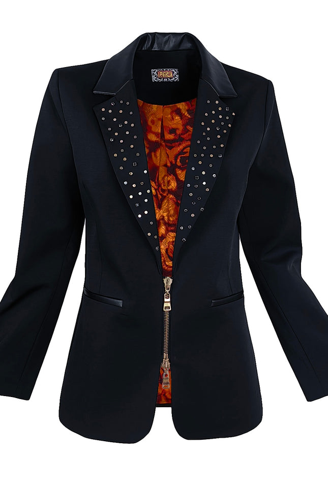 Lalipop Design | Stud Embellished Tailored Blazer With Floral Print Satin Lining