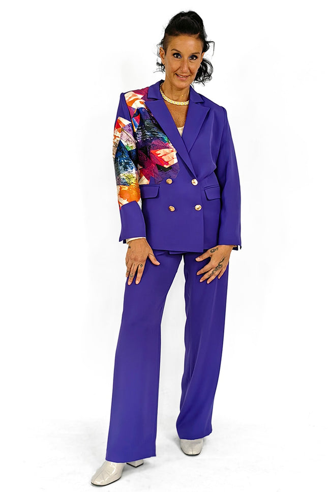 Lalipop Design | Double Breasted Blazer Embellished with Laser-Cut Abstract Print Jacquard
