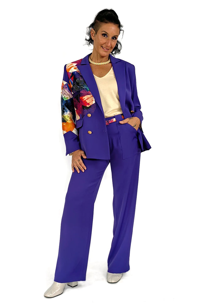 Lalipop Design | Double Breasted Blazer Embellished with Laser-Cut Abstract Print Jacquard