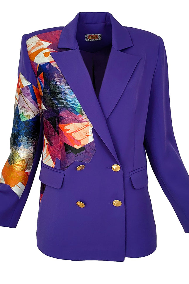 Lalipop Design | Double Breasted Blazer Embellished with Laser-Cut Abstract Print Jacquard