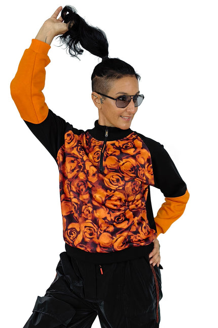 Lalipop Design | Floral Print Color Block Half-Zip Sweatshirt