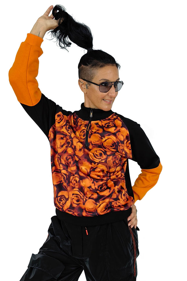 Lalipop Design | Floral Print Color Block Half-Zip Sweatshirt