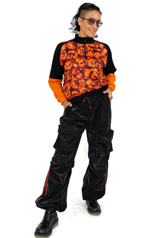 Lalipop Design | Floral Print Color Block Half-Zip Sweatshirt