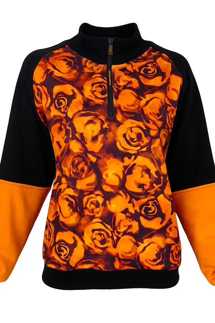 Lalipop Design | Floral Print Color Block Half-Zip Sweatshirt