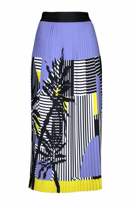 Lalipop Design | Stripe And Palm Print Pleated Recycled Fabric Maxi Skirt