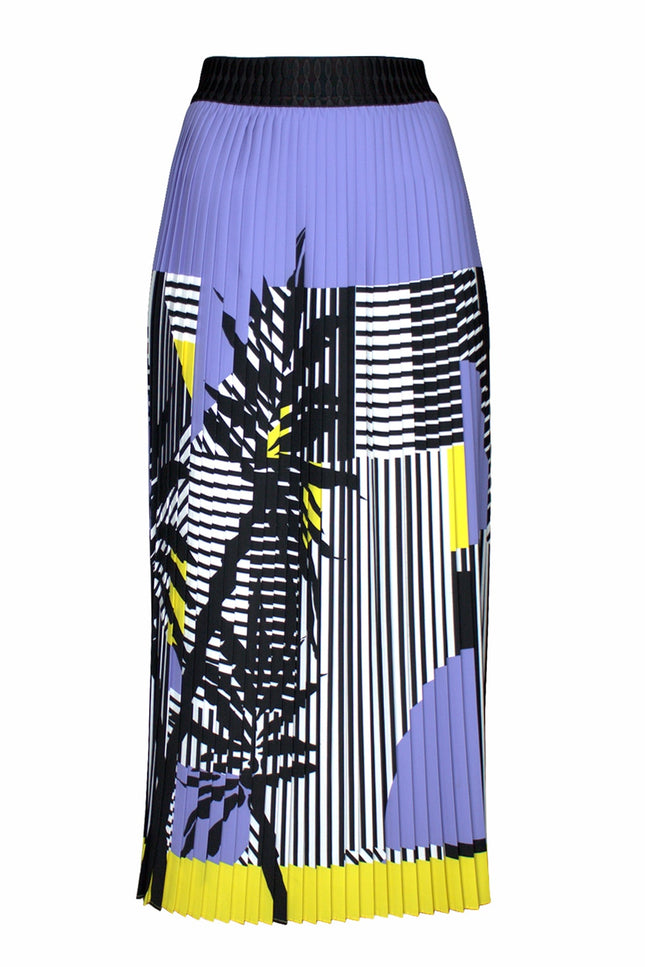 Lalipop Design | Stripe And Palm Print Pleated Recycled Fabric Maxi Skirt