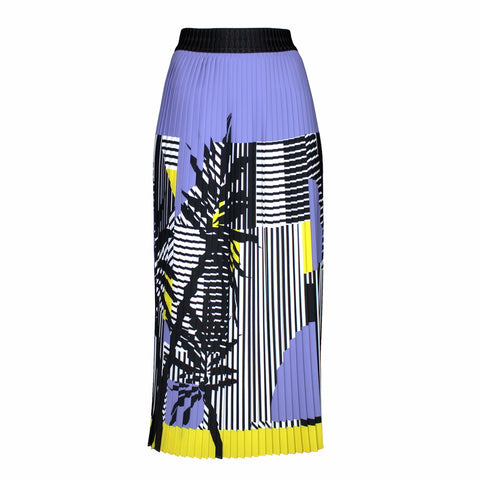 Lalipop Design | Stripe And Palm Print Pleated Recycled Fabric Maxi Skirt