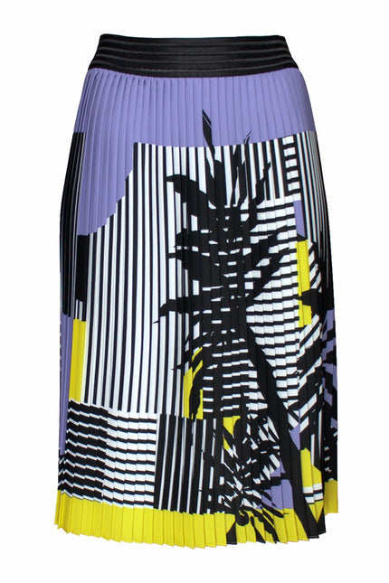 Lalipop Design | Stripe And Palm Print Pleated Recycled Fabric Midi Skirt