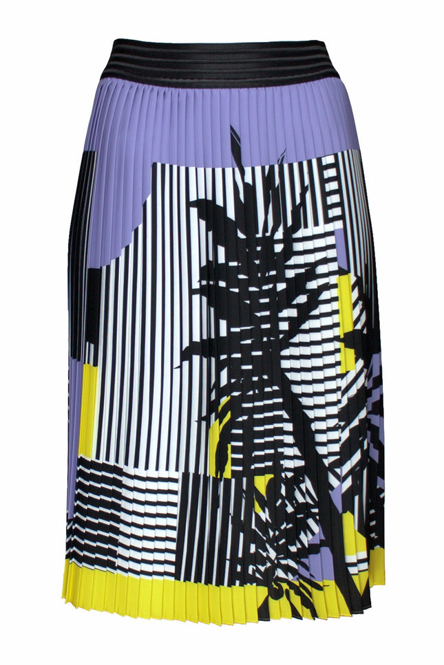 Lalipop Design | Stripe And Palm Print Pleated Recycled Fabric Midi Skirt