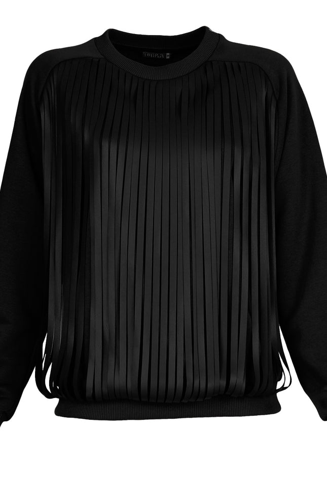 Lalipop Design | Black Sweatshirt With Laser-Cut Vegan Leather Fringes