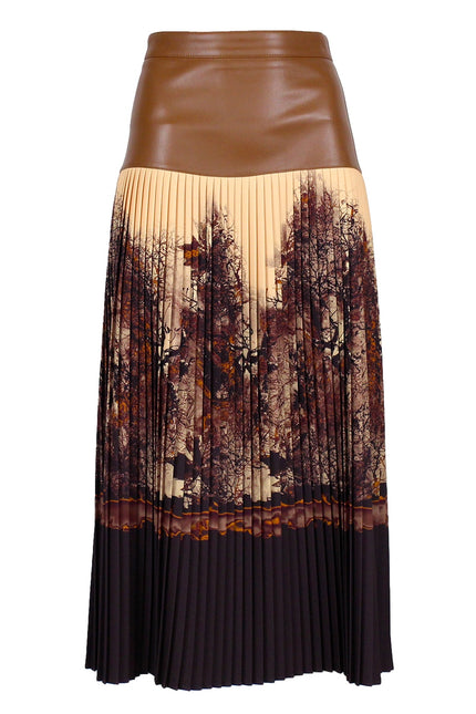 Lalipop Design | All-Over Graphic Design Pleated Midi Skirt With Vegan Leather Detailing
