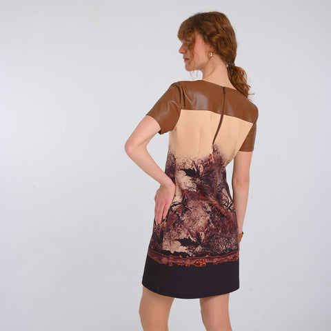 Lalipop Design | All-Over Graphic Print Mini Dress Panelled with Vegan Leather