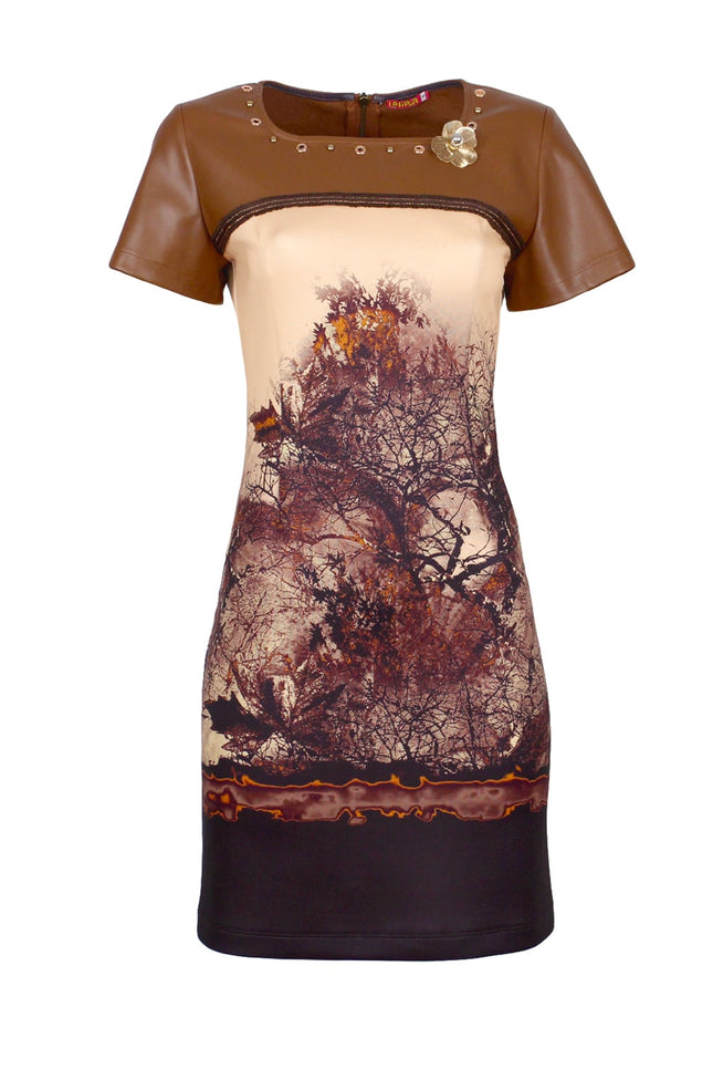 Lalipop Design | All-Over Graphic Print Mini Dress Panelled with Vegan Leather