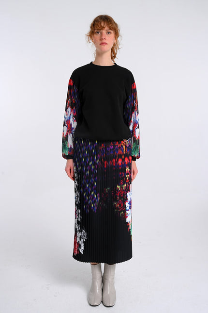Lalipop Design | Floral Print Fully Pleated Maxi Skirt