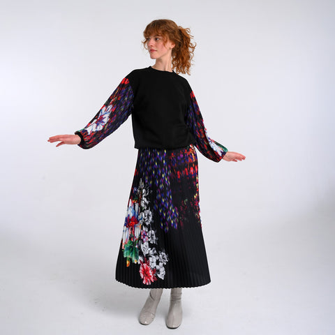 Lalipop Design | Floral Print Fully Pleated Maxi Skirt