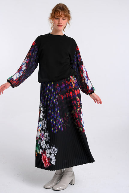 Lalipop Design | Floral Print Fully Pleated Maxi Skirt