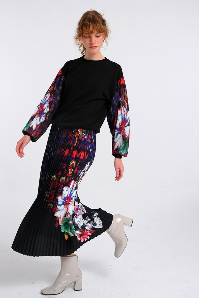 Lalipop Design | Floral Print Fully Pleated Maxi Skirt