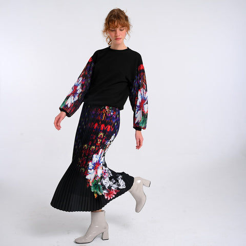 Lalipop Design | Floral Print Fully Pleated Maxi Skirt