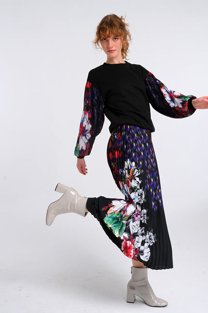 Lalipop Design | Floral Print Fully Pleated Maxi Skirt