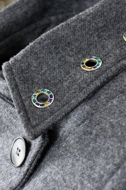 Lalipop Design | Medium Grey Wool Blend Colorful Eyelet Short Coat