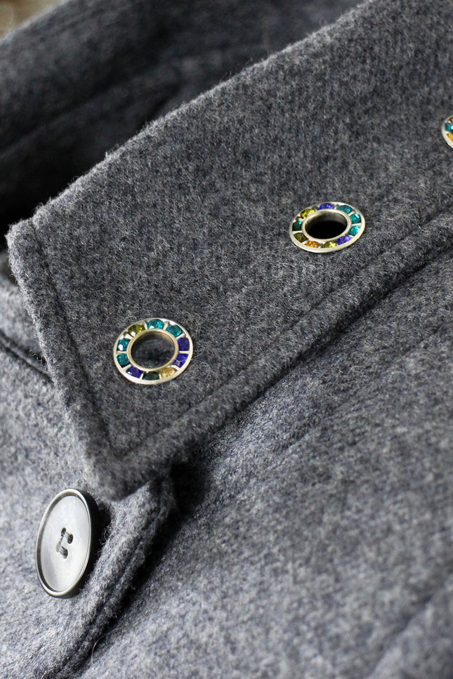 Lalipop Design | Medium Grey Wool Blend Colorful Eyelet Short Coat