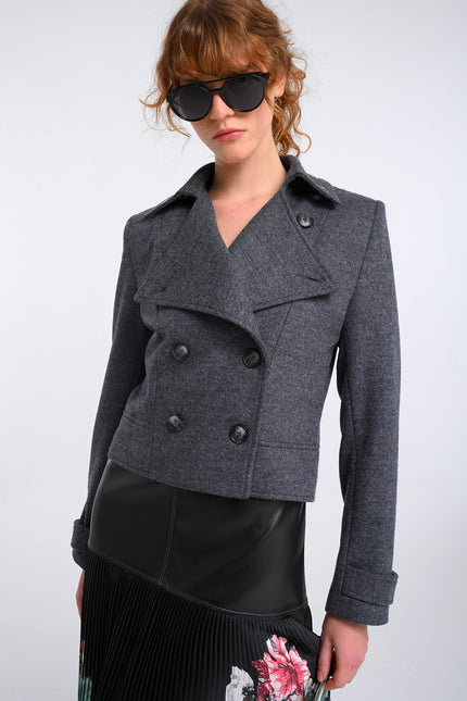 Lalipop Design | Medium Grey Wool Blend Colorful Eyelet Short Coat