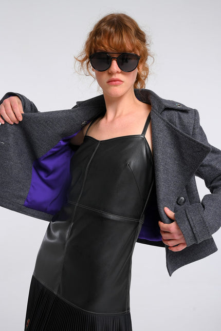 Lalipop Design | Medium Grey Wool Blend Colorful Eyelet Short Coat