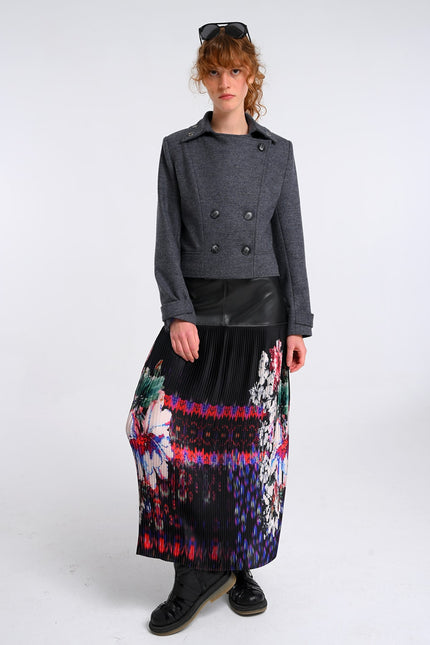 Lalipop Design | Medium Grey Wool Blend Colorful Eyelet Short Coat
