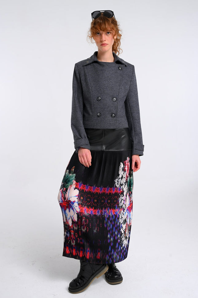 Lalipop Design | Medium Grey Wool Blend Colorful Eyelet Short Coat