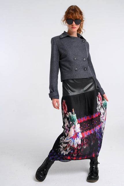 Lalipop Design | Medium Grey Wool Blend Colorful Eyelet Short Coat
