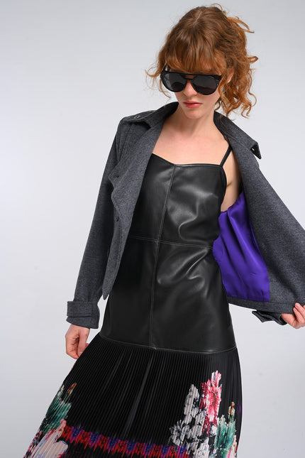Lalipop Design | Medium Grey Wool Blend Colorful Eyelet Short Coat