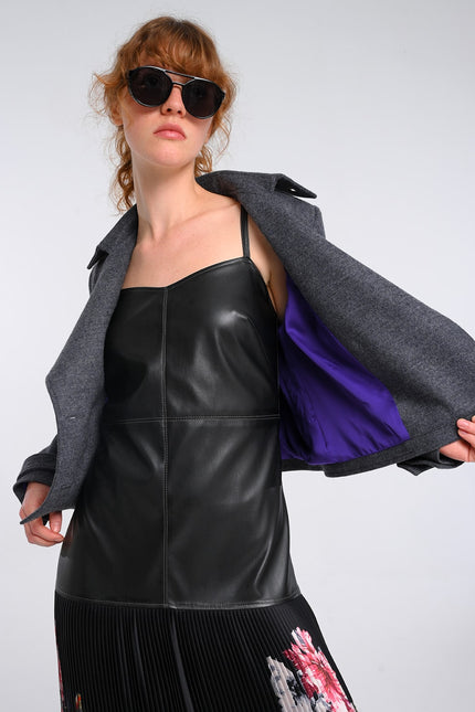 Lalipop Design | Medium Grey Wool Blend Colorful Eyelet Short Coat