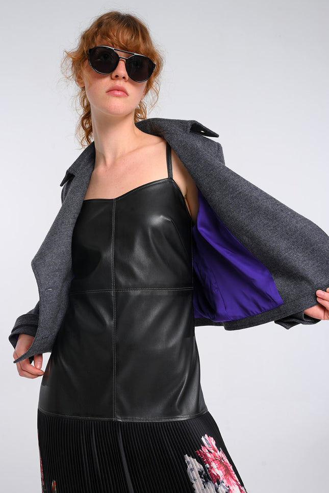Lalipop Design | Medium Grey Wool Blend Colorful Eyelet Short Coat