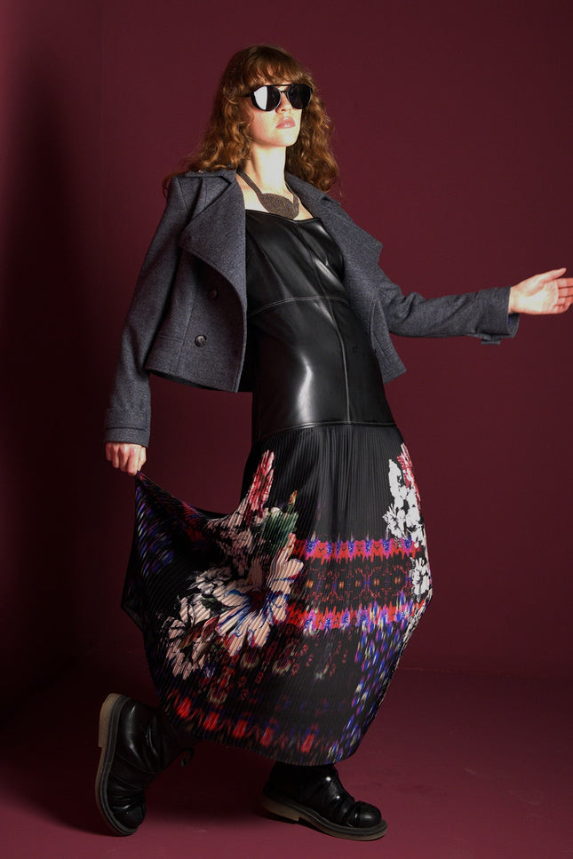 Lalipop Design | Medium Grey Wool Blend Colorful Eyelet Short Coat