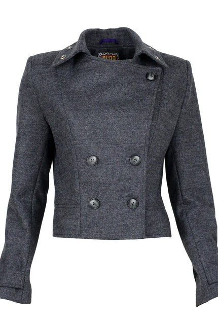 Lalipop Design | Medium Grey Wool Blend Colorful Eyelet Short Coat