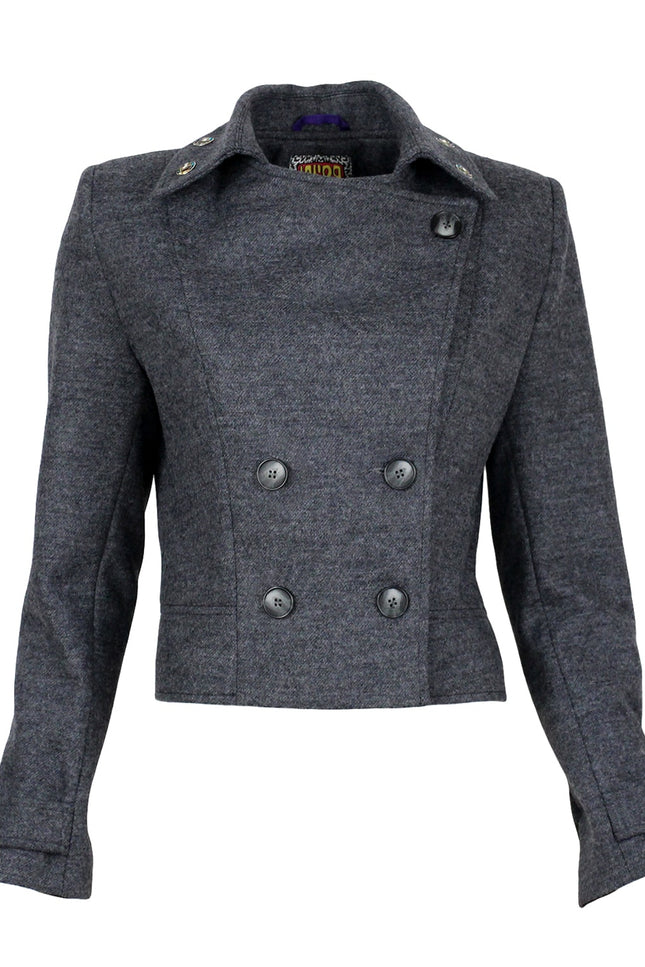 Lalipop Design | Medium Grey Wool Blend Colorful Eyelet Short Coat