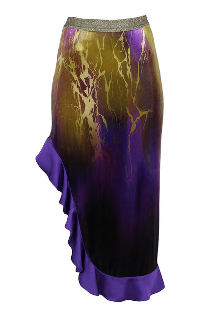 Lalipop Design | Abstract Printed Velvet Midi Skirt with Side Slit