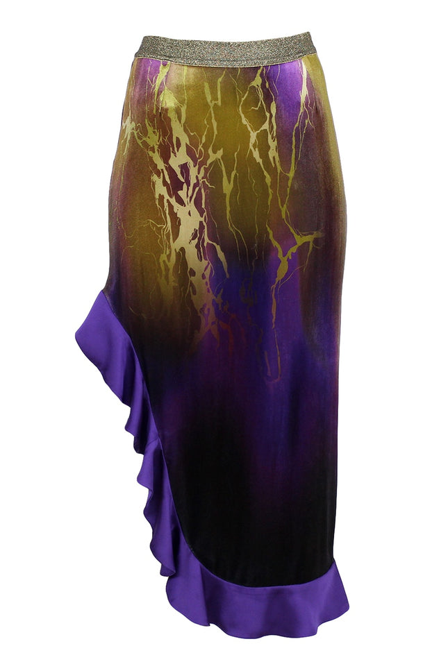 Lalipop Design | Abstract Printed Velvet Midi Skirt with Side Slit