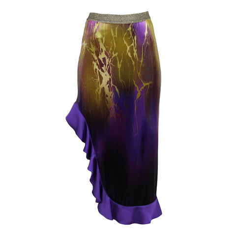 Lalipop Design | Abstract Printed Velvet Midi Skirt with Side Slit