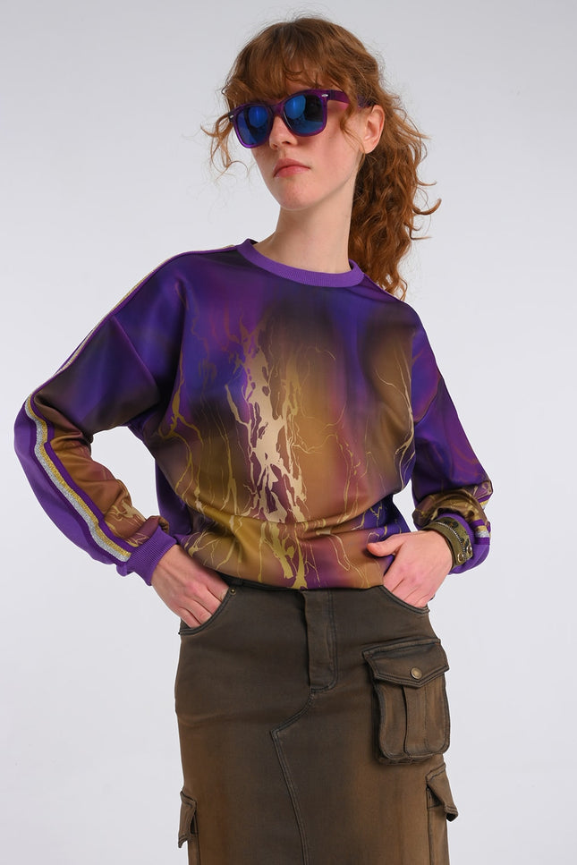 Lalipop Design | Abstract Print & Purple Paneled Sweatshirt